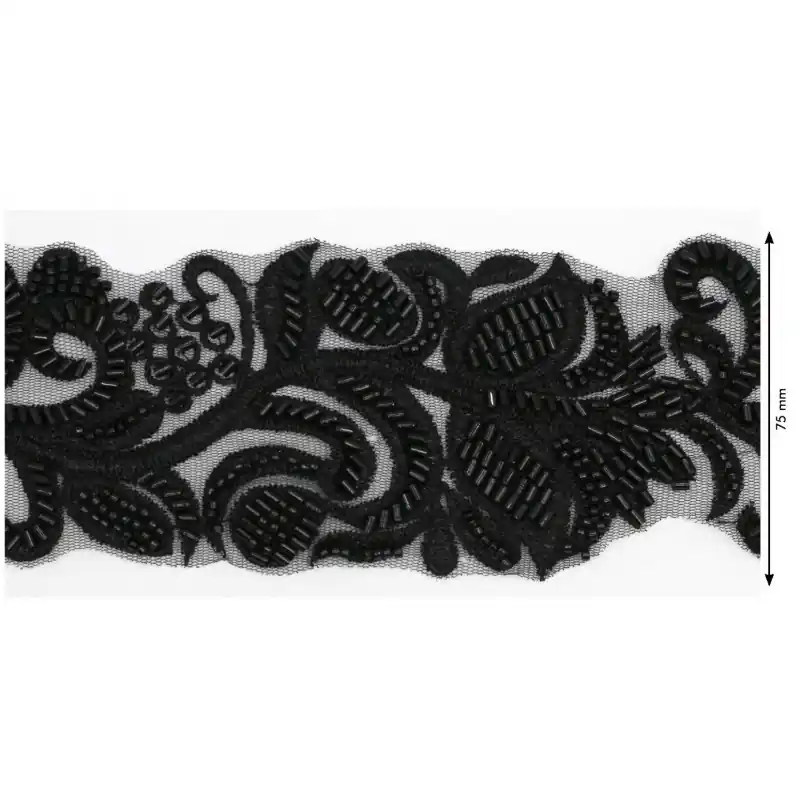 Tira Tul Negra con Abalorios Savona - Lentejuelas, Perlas y Rocalla Bordadas Compra Hoy