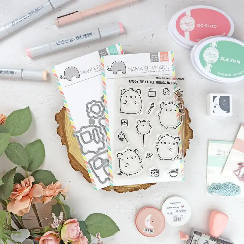 Precio De Fábrica Set de sellos+troquel Zodiac Mouse de Mama Elephant