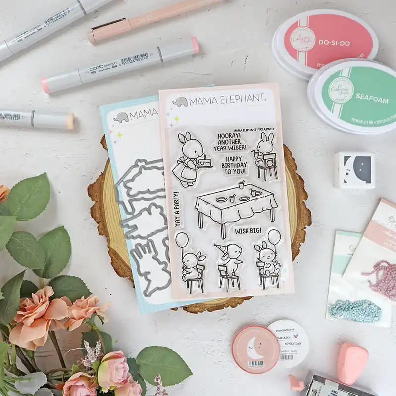 Exclusivo Set de sellos+troquel Yay a party de Mama Elephant