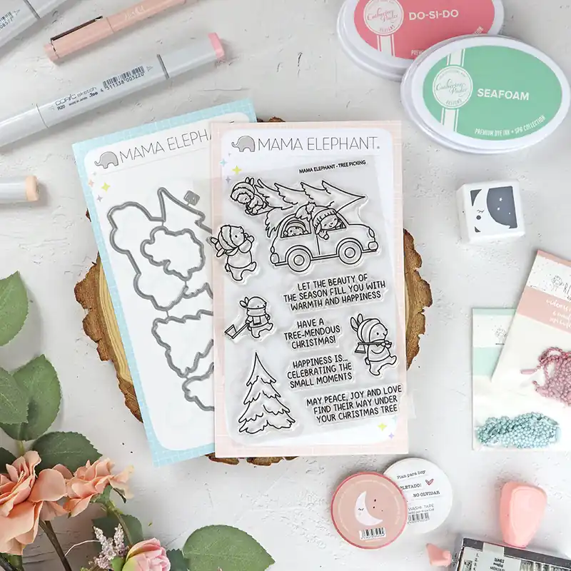 Set de sellos+troquel Tree Picking de Mama Elephant Devolución Gratuita