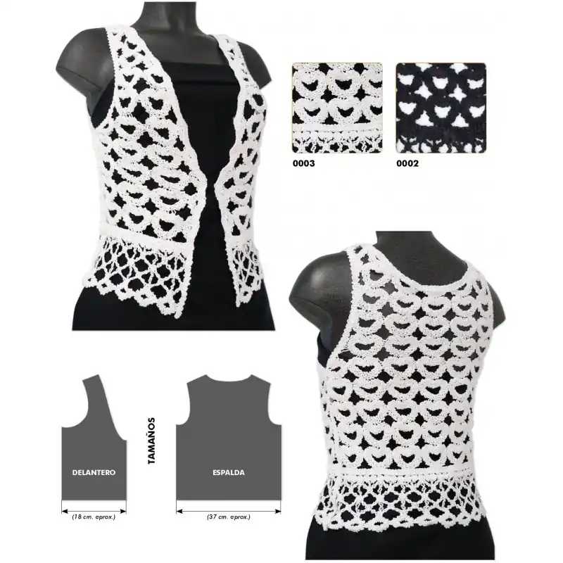Chaleco de Ganchillo Séfora - Diseño Clásico - 0001 Blanco Gran Oferta