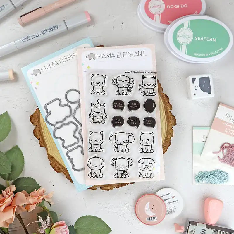 Set de sellos+troquel Stackable Cuties de Mama Elephant Envío Internacional