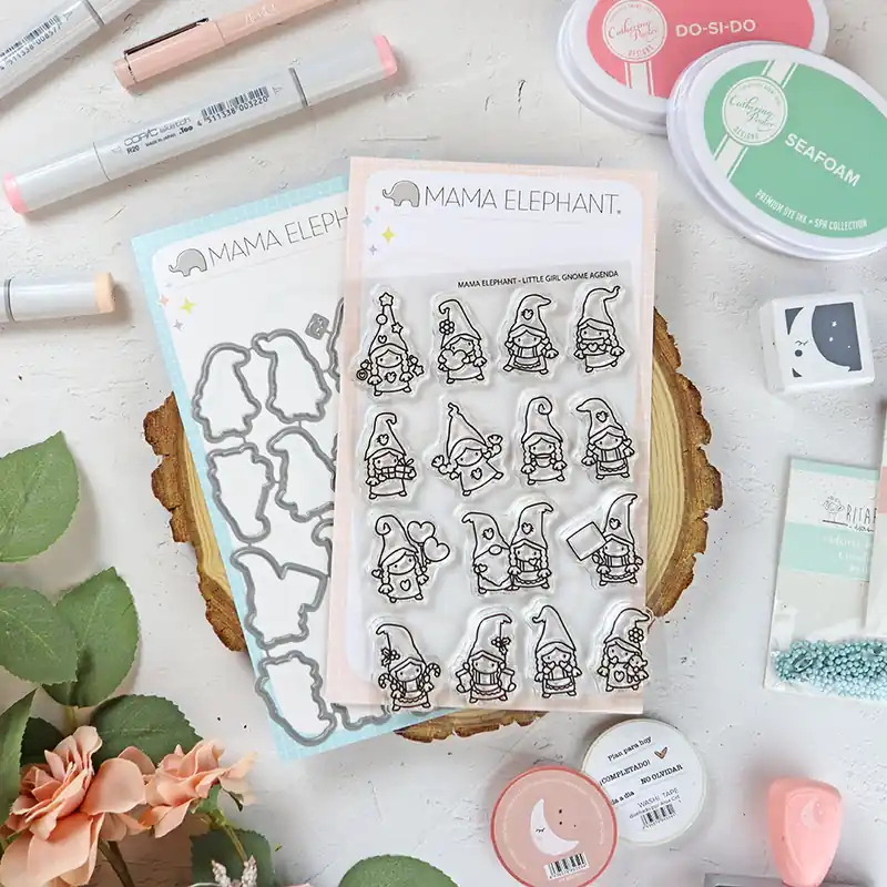 Set de sellos+troquel Little Girl Gnome Agenda de Mama Elephant Precio De Fábrica