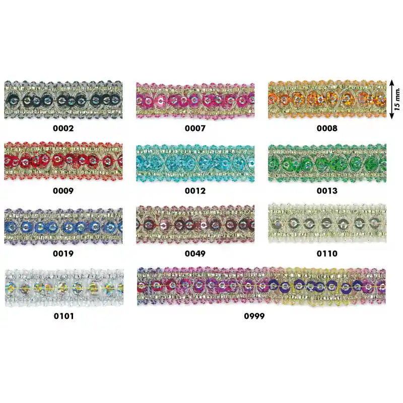 Pasamanería de Lentejuela Mantua 15mm - 0002 Negro Oferta Limitada