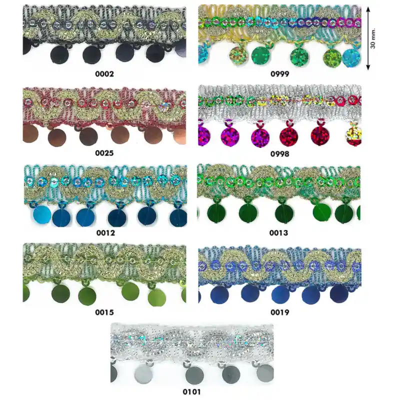 Precio Reducido Pasamanería Fleco Lentejuela Láser 3cm Gorizia - 0002 Negro