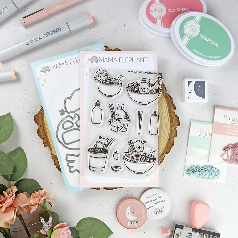 Lujoso Set de sellos+troquel Oodles of Noodles de Mama Elephant