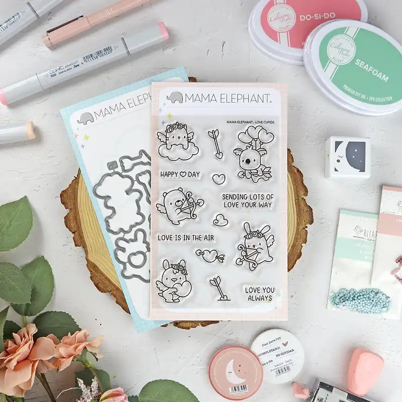 Directo De Fábrica Set de sellos+troquel Love Cupids de Mama Elephant