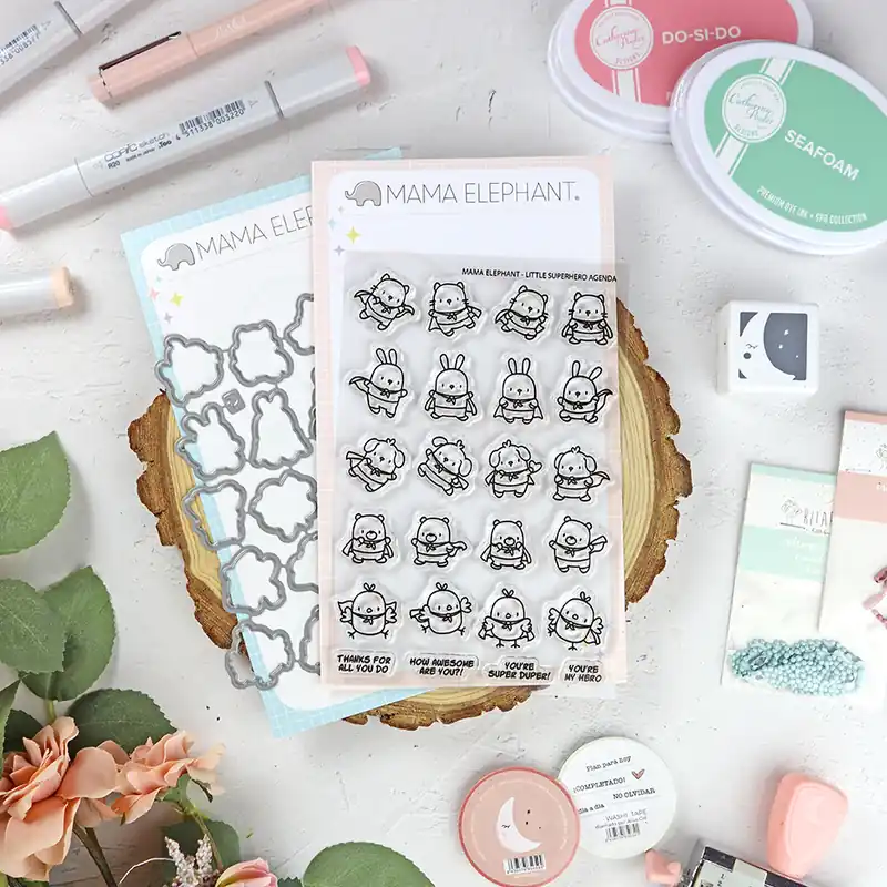 Set de sellos+troquel Little Superhero Agenda de Mama Elephant Oferta Flash