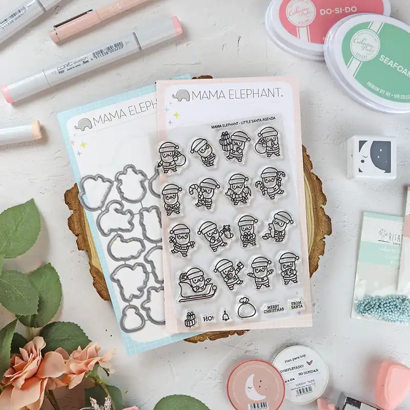 Set de sellos+troquel Little Santa Agenda de Mama Elephant Premium
