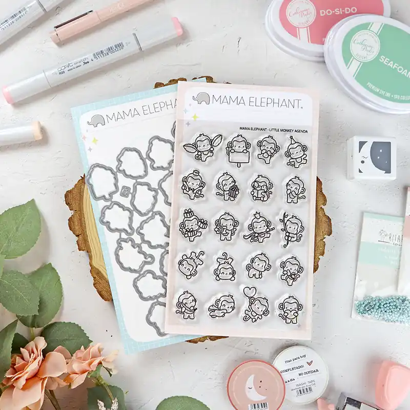 Set de sellos+troquel Little Monkey Agenda de Mama Elephant Oferta