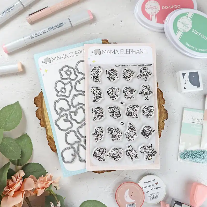 Set de sellos+troquel Little Mermaiden Agenda de Mama Elephant Precio Económico
