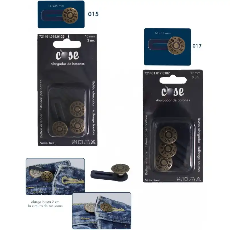 Precio De Fábrica Alargador de Botón Zamak-PVC - Extensor de Cintura Flexible para Jeans - 1,5 cm