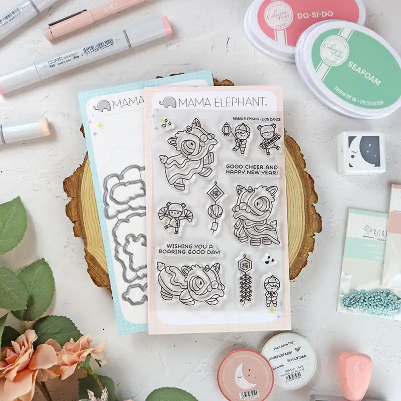 Set de sellos+troquel Lion Dance de Mama Elephant Stock Limitado