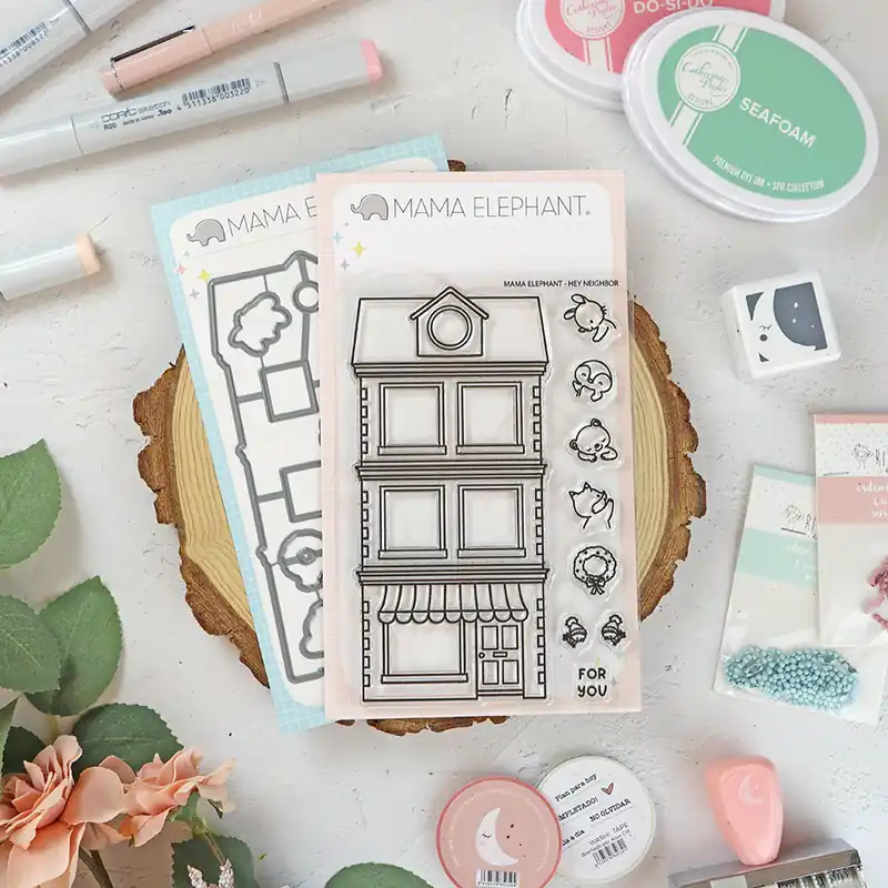 Set de sellos+troquel Hey Neighbor de Mama Elephant Liquidación