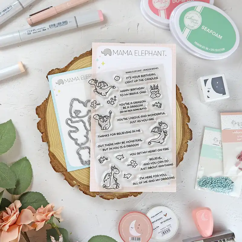 Set de sellos+troquel Dragon Wishes de Mama Elephant Últimas Unidades