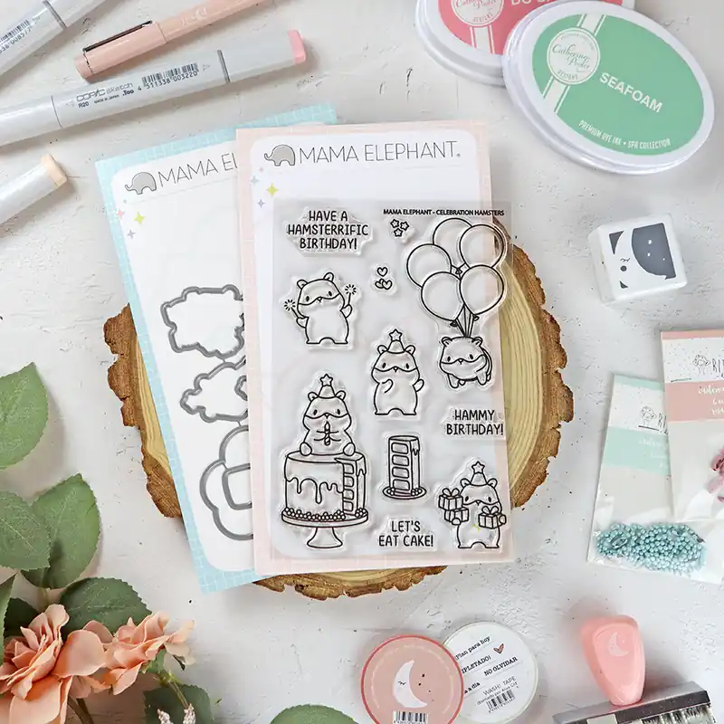 Precio De Oferta Set de sellos+troquel Celebration Hamsters de Mama Elephant