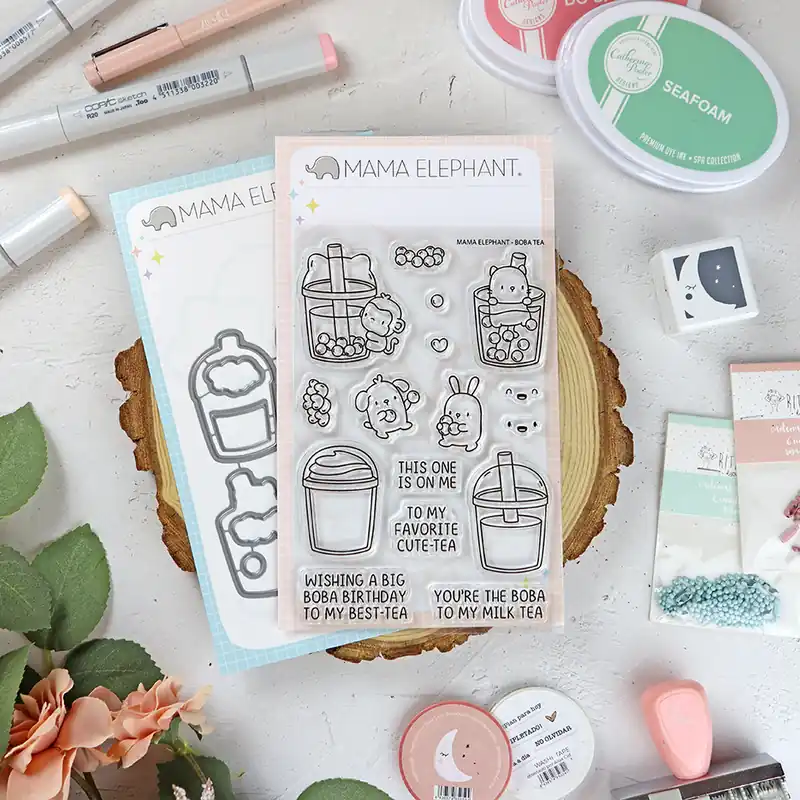 Set de sellos+troquel Boba Tea de Mama Elephant Precio De Fábrica