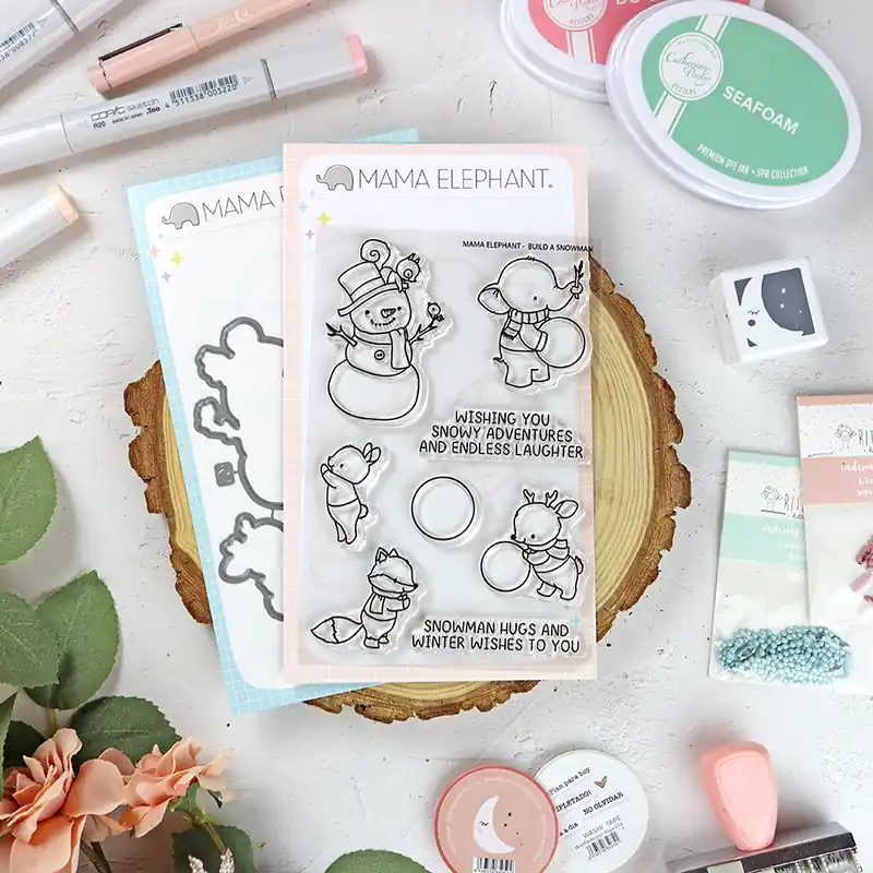 Set de sellos+troquel Build a Snowman de Mama Elephant Gran Oferta
