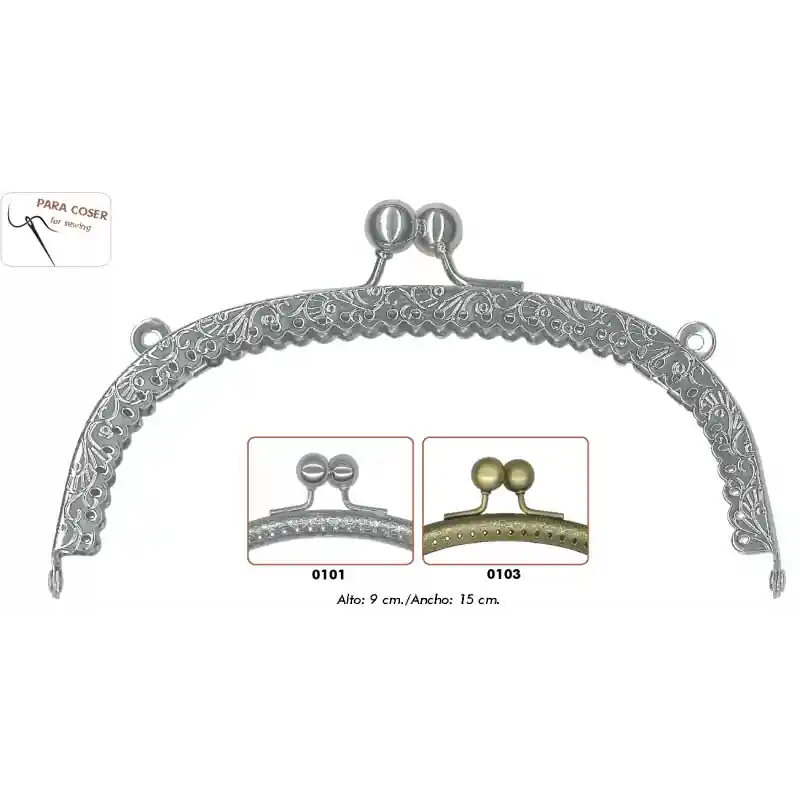 Boquilla Monedero Curva Grabada 15cm 869020 - Para Coser con Dos Argollas - 0101 Plateado Compra Ahora