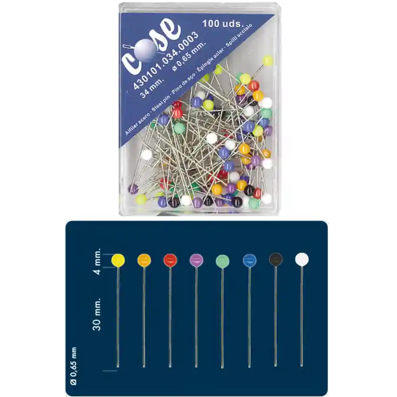 Alfileres con Cabeza de Color COSE - 34mm x 0.65mm (100 Unidades) Envío Internacional