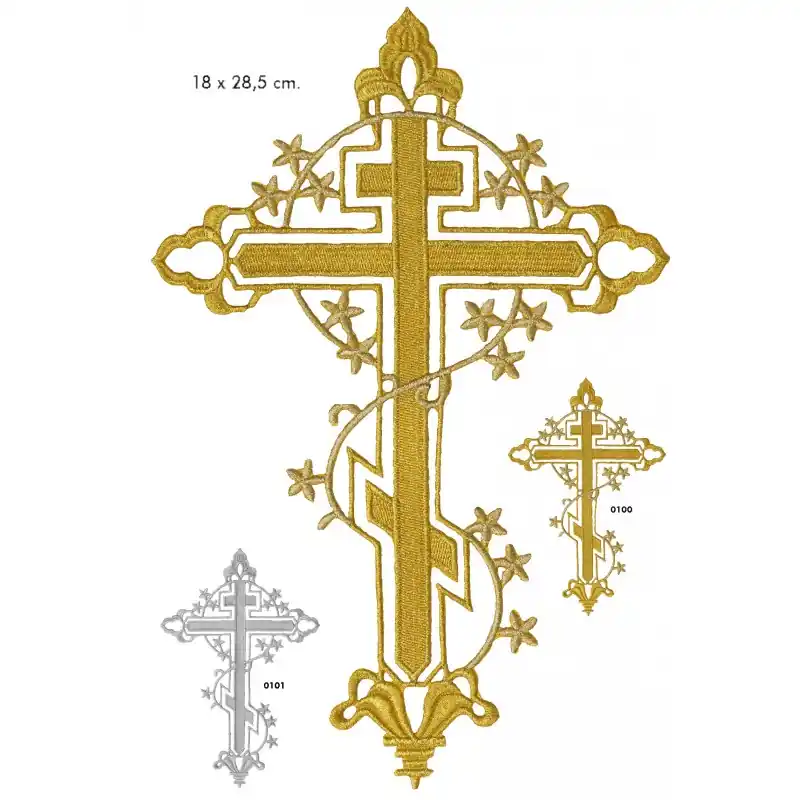 Motivo bordado termoadhesivo cruz metalizado 129907 - 0100 Dorado Moderno