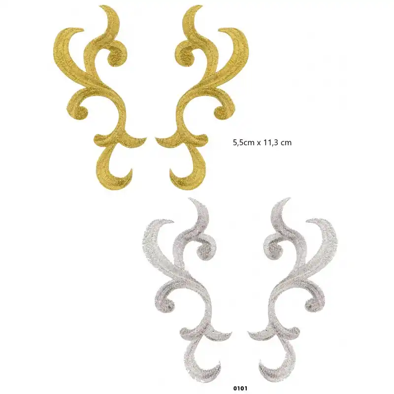 Lujoso Motivo bordado termoadhesivo metalizado 164054 (par) - 0100 Dorado