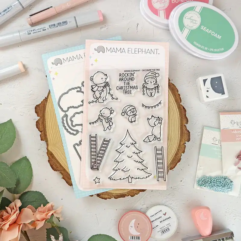 Lujoso Set de sellos+troquel Decorate The Tree de Mama Elephant