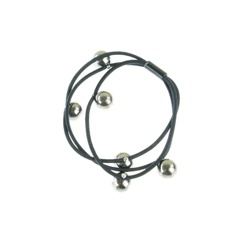 Máxima Calidad Goma Elástica Negra Multicuerda Inca con Bolitas Plateadas - Modelo 30025