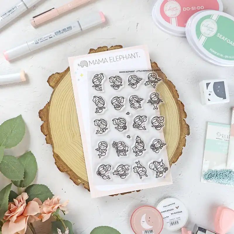Set de sellos Little Mermaiden Agenda de Mama Elephant Marca Reconocida