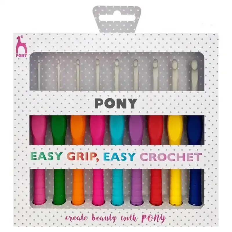 Estuche Ganchillo Ergonómico Pony - Kit de 9 Agujas Easy Grip Exclusivo