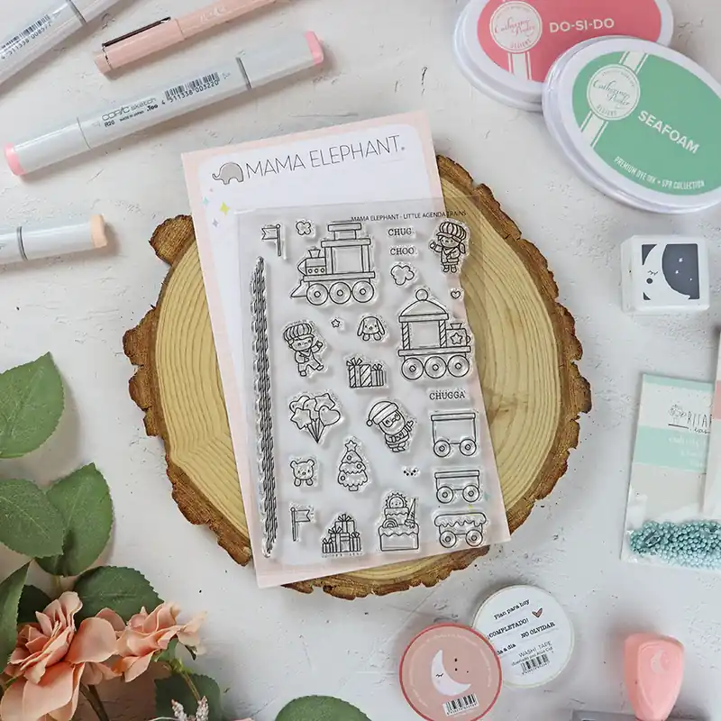 Nueva Colección Set de sellos Little Agenda Trains de Mama Elephant