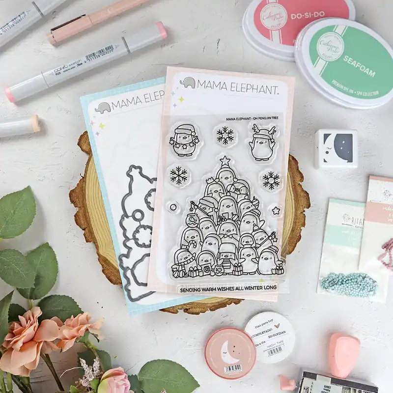 Alta Calidad Set de sellos+troquel Oh Penguin Tree de Mama Elephant