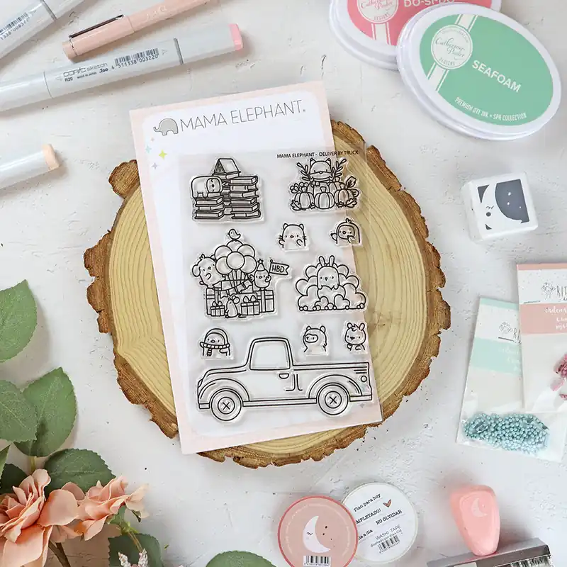 Set de sellos Deliver By Truck de Mama Elephant Marca Reconocida