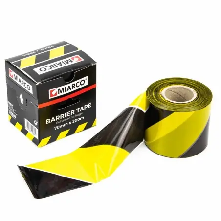 Auténtico Cinta señalización balizamiento no adhesiva Negro-Amarillo 70mm x 200m - Caja 24 uds.