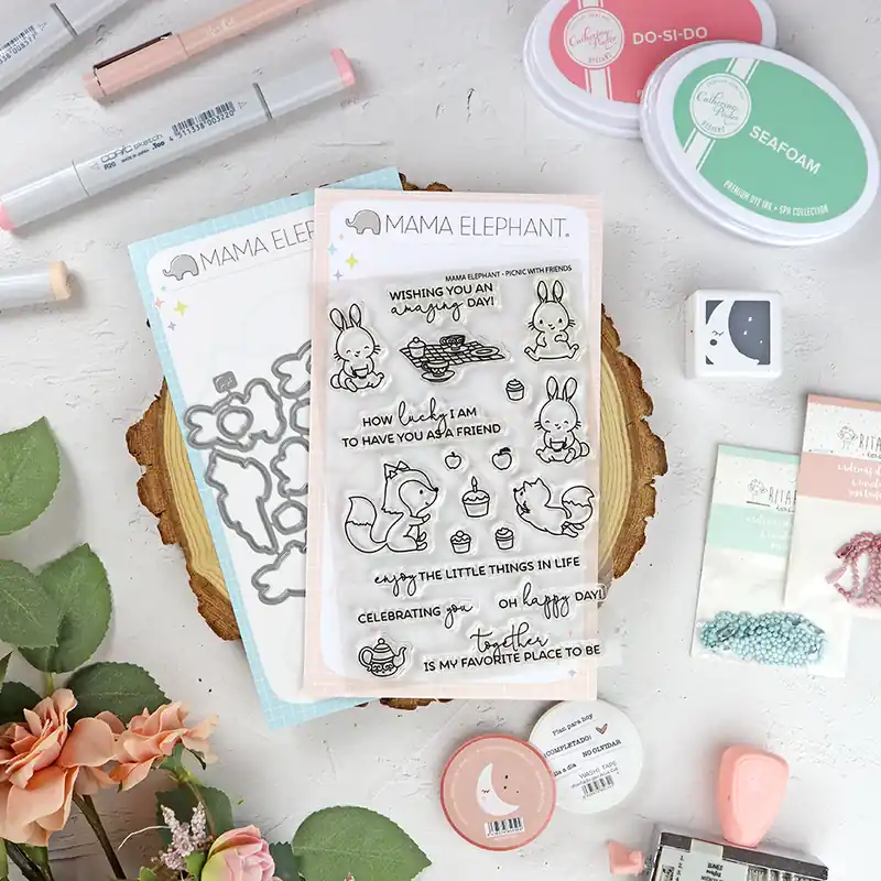 Set de sellos+troquel Picnic With Friends de Mama Elephant Entrega Rápida