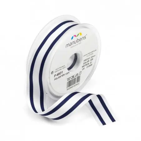 Nuevo Modelo Cinta marinera Manubens ref. 4601 poliéster 100% 25 mm - Rollo 25 metros