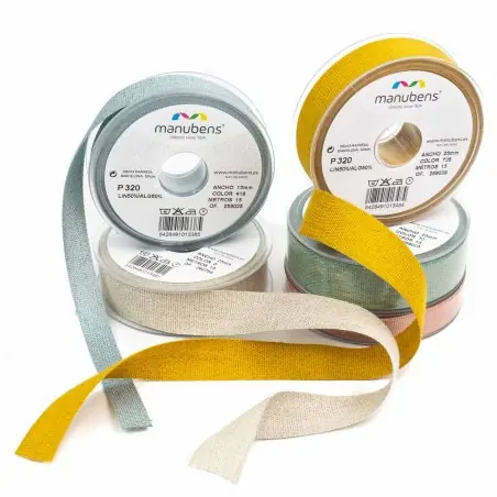 Gran Oferta Cinta lino algodón ecológica biodegradable 25 mm Manubens ref. 320 - Carrete 15 metros