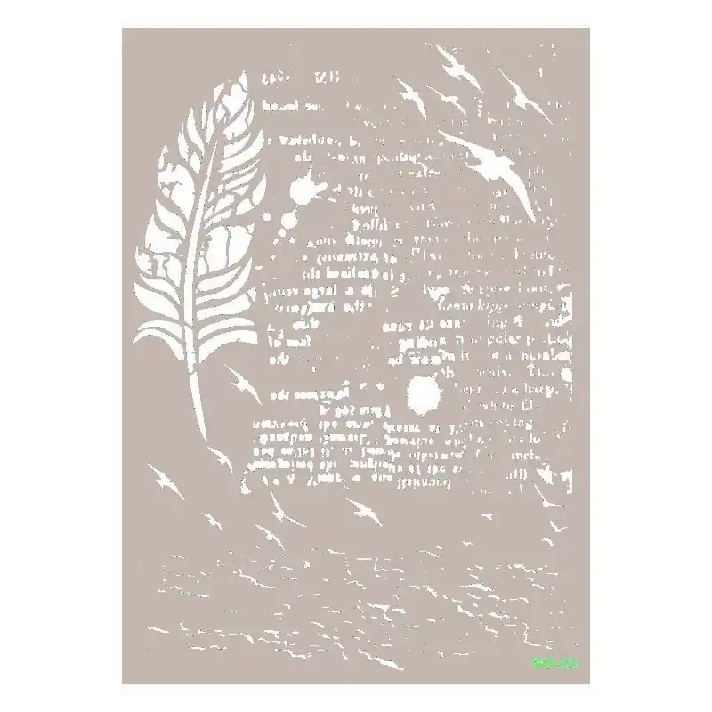 Tendencia Stencil mix media PLUMA Y TEXTO CADENCE 21 x 30 cm.