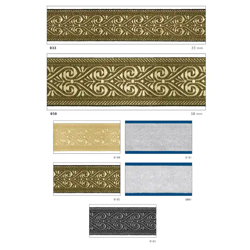 Galón jacquard greca ondas - 33 mm - 0100 Dorado Mayoreo