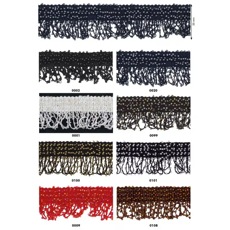 Entrega Rápida Pasamanería flecos con rocalla - 0002 Negro