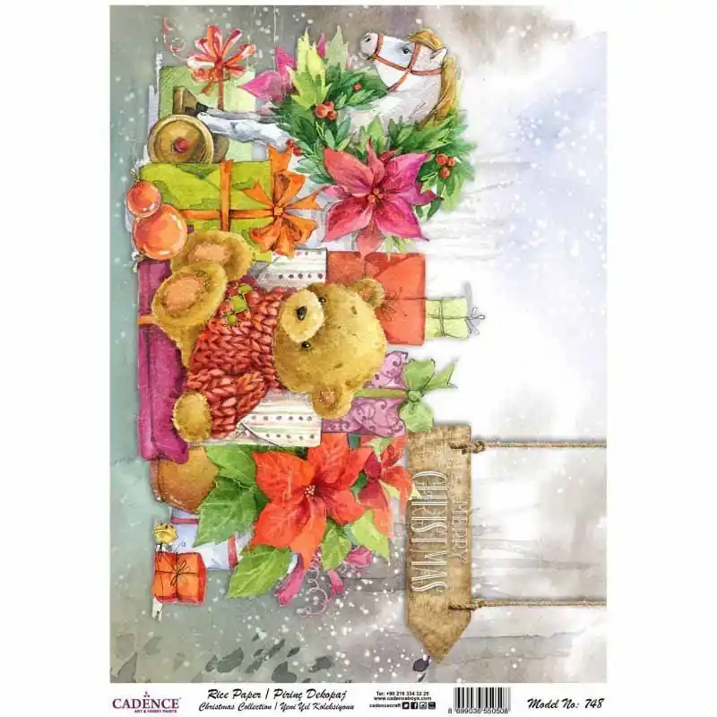 Papel de arroz decorado NAVIDAD PA748 CADENCE, 30 x 41 cm. Promoción