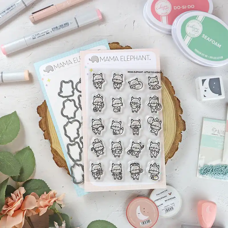 Stock Limitado Set de sellos+troquel Little Fox Agenda de Mama Elephant