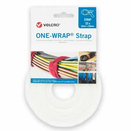 No Te Lo Pierdas Bridas reutilizables fijación para cables VELCRO® One-wrap, blanco - Pack 25 uds