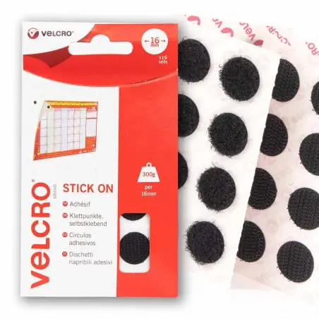 Círculos adhesivos de VELCRO® redondo Stick on negros - Pack 16 uds A Buen Precio