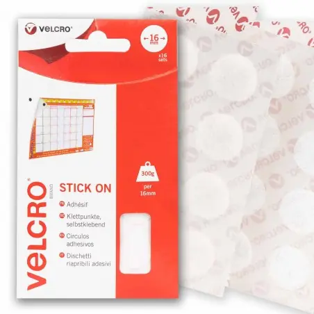 Círculos adhesivos de VELCRO® redondo Stick on blancos - Pack 16 uds Popular