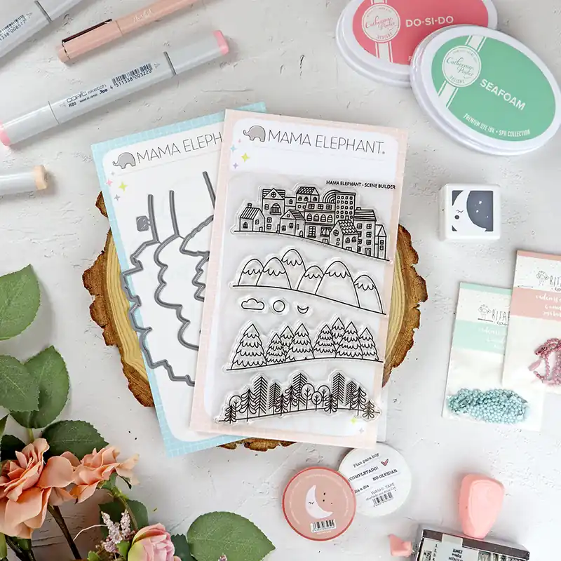 Set de sellos+troquel Scene Builder de Mama Elephant Tendencia