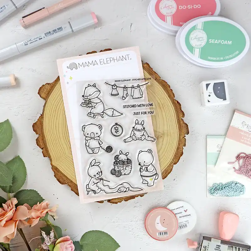 Envío Inmediato Set de sellos Stitched With Love de Mama Elephant