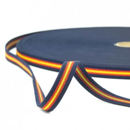 Cinta elástica 15 mm bandera España fondo marino, policía nacional, para pulseras - Rollo 30 metros Auténtico