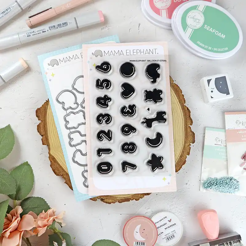 Tendencia Set de sellos+troquel Balloon Et Cetera de Mama Elephant