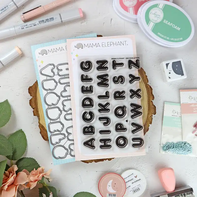 Oferta Set de sellos+troquel Balloon Letters de Mama Elephant